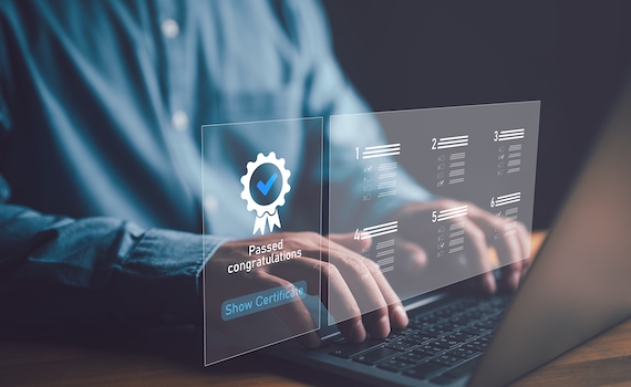 A message of an approved certification popping from a laptop 