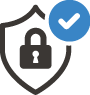 Black and blue icon of a lock symbol and a check sign