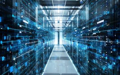 Photo of a technology wall filled data centres