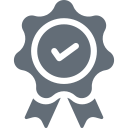 Grey certificate icon with a check mark in it