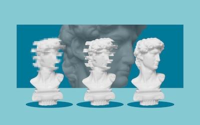 Graphic photo of three greek bust images 