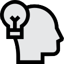 Grey icon of the silhouette of a person with a lightbulb next to it