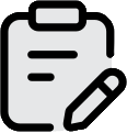 Grey icon of a clipboard and pencil 