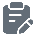 Grey icon of a pen and paper