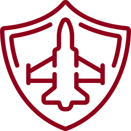 Garnet icon of a fighter jet inside of a shield