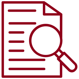 garnet icon of paper with a magnifying glass on it