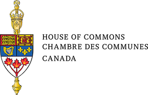 Official house of commons logo with the red, blue and gold emblem next to it